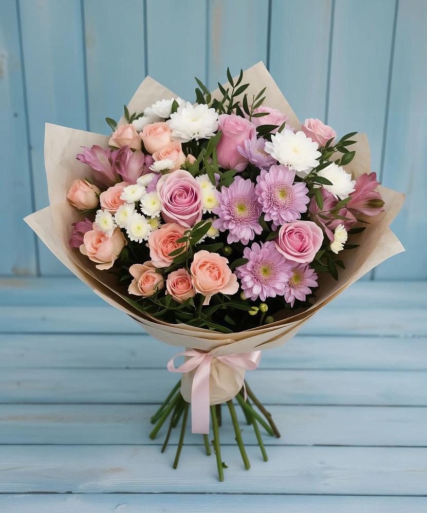 Букет цветов из: Хризантемы, Розы и Альстромерии в Туме