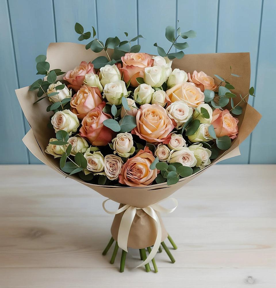 Букет цветов из: Альстромерии и Розы в Туме
