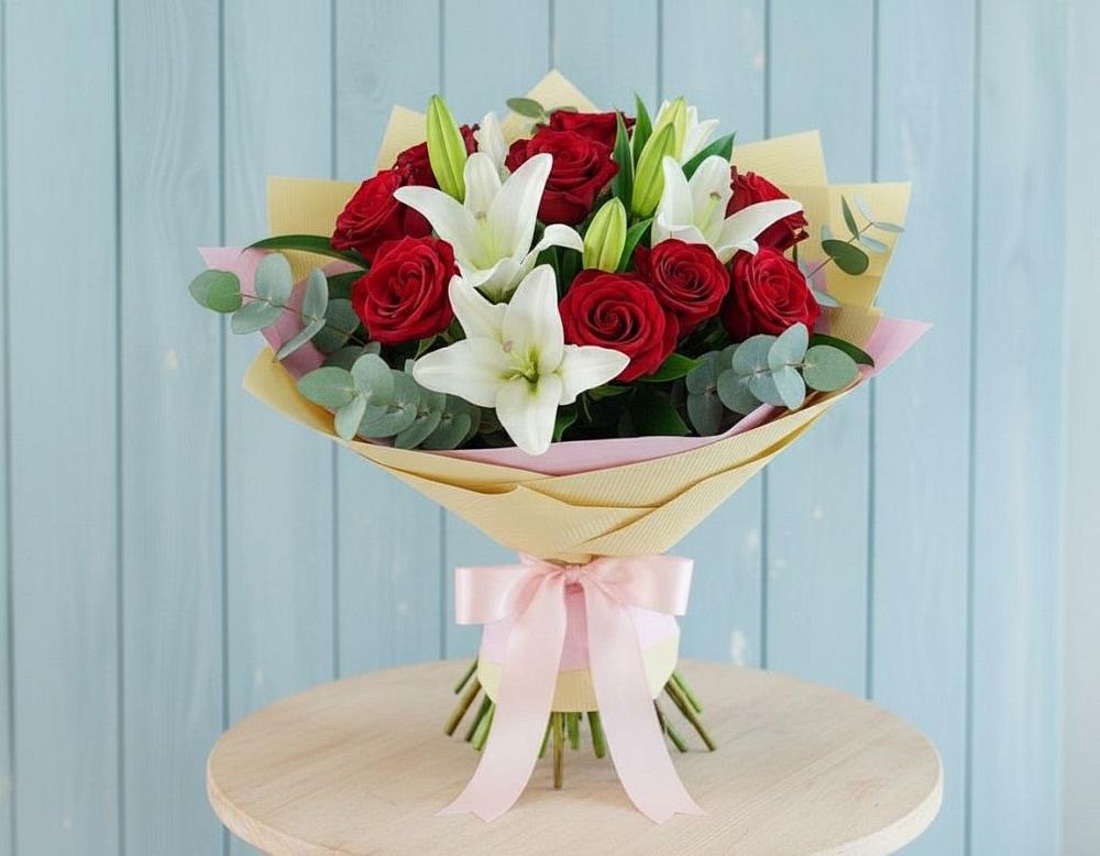 Букет цветов из: Лилии и Розы в Туме